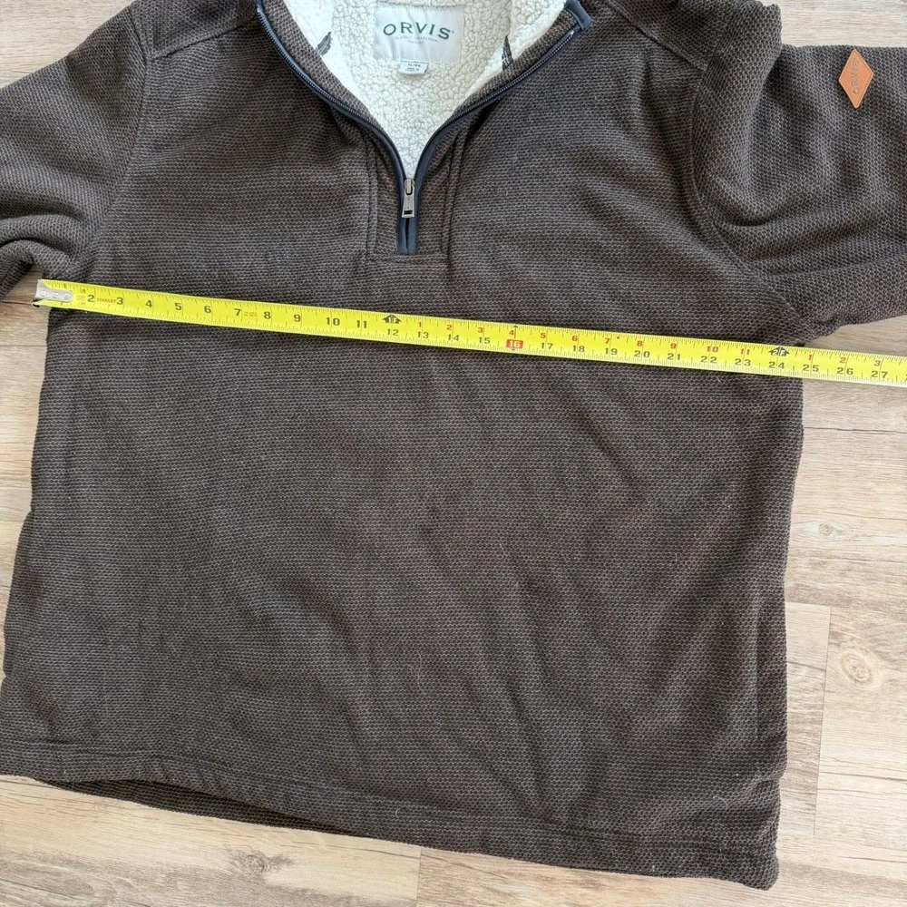 Orvis Men's XL Brown Honeycomb Textured Sherpa Lined Quarter Zip Fleece Pullover